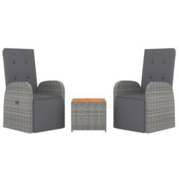 Berkfield Home 3 Piece Garden Lounge Set Grey Poly Rattan&Solid Wood Acacia - thumbnail 3