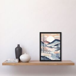 Artery8 Countryside Path in Boho Hill Winter Landscape Artwork Framed Wall Art Print A4 in Black - thumbnail 2