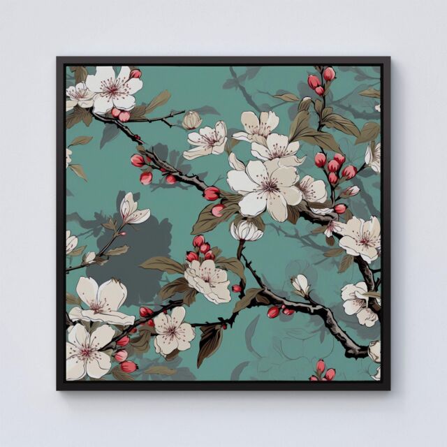 Warren Reed - Designer Pink Blossom Asian Design Framed Canvas in Black - Size: w40 inch x h40 inch - image 1