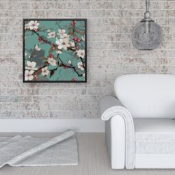 Warren Reed - Designer Pink Blossom Asian Design Framed Canvas in Black - Size: w40 inch x h40 inch - thumbnail 2