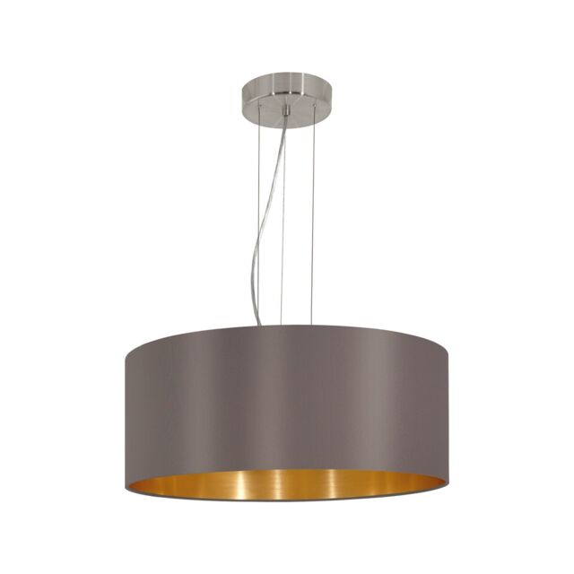 Loops Pendant Light Colour Satin Nickel Shade Cappuccino Gold Fabric Bulb E27 3x60W in Metallics - image 1