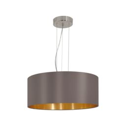 Loops Pendant Light Colour Satin Nickel Shade Cappuccino Gold Fabric Bulb E27 3x60W in Metallics - thumbnail 1