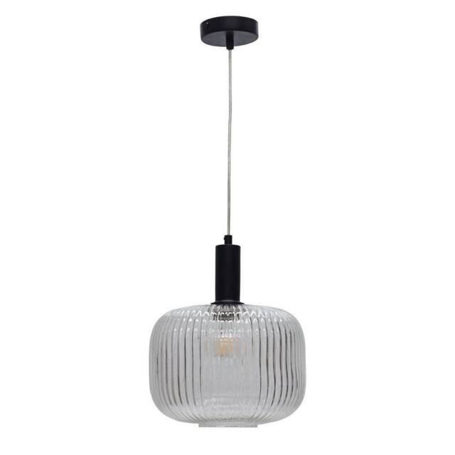 First Choice Lighting Batley Large - Clear Ribbed Glass Black Deco Pendant Fitting - image 1