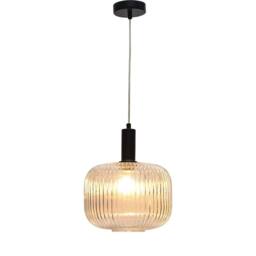 First Choice Lighting Batley Large - Clear Ribbed Glass Black Deco Pendant Fitting - thumbnail 2