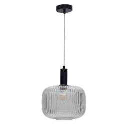 First Choice Lighting Batley Large - Clear Ribbed Glass Black Deco Pendant Fitting