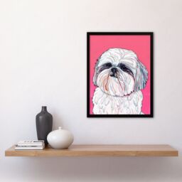Artery8 Adorable Shih Tzu Dog Lover Vibrant Pink Portrait Framed Wall Art - Size: A4 - thumbnail 4