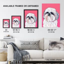 Artery8 Adorable Shih Tzu Dog Lover Vibrant Pink Portrait Framed Wall Art - Size: A4 - thumbnail 3