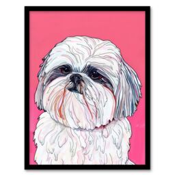 Artery8 Adorable Shih Tzu Dog Lover Vibrant Pink Portrait Framed Wall Art - Size: A4 - thumbnail 1