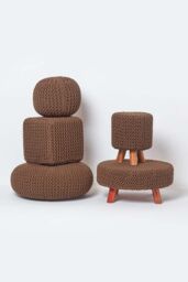 Homescapes Large Round Cotton Knitted Pouffe Footstool in Chocolate - thumbnail 5