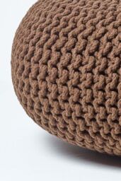 Homescapes Large Round Cotton Knitted Pouffe Footstool in Chocolate - thumbnail 4