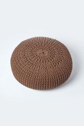 Homescapes Large Round Cotton Knitted Pouffe Footstool in Chocolate - thumbnail 3