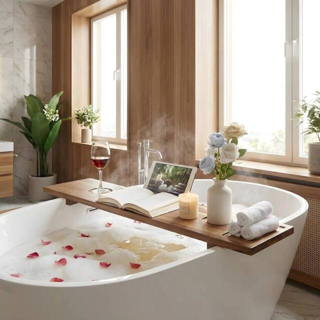 Havendro Wood Bathtub Caddy Tray Storage Shelf Wine Tablet Holder in Natural - image 1