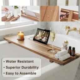 Havendro Wood Bathtub Caddy Tray Storage Shelf Wine Tablet Holder in Natural - thumbnail 3