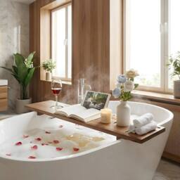 Havendro Wood Bathtub Caddy Tray Storage Shelf Wine Tablet Holder in Natural