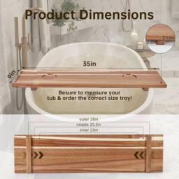 Havendro Wood Bathtub Caddy Tray Storage Shelf Wine Tablet Holder in Natural - thumbnail 2
