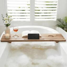 Havendro Wood Bathtub Caddy Tray Storage Shelf Wine Tablet Holder in Natural - thumbnail 4