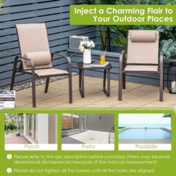 Costway 3-Piece Patio Bistro Furniture Set Outdoor Coffee Table Stackable Chairs Set in Brown - thumbnail 5