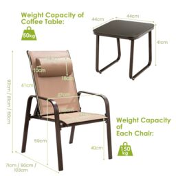 Costway 3-Piece Patio Bistro Furniture Set Outdoor Coffee Table Stackable Chairs Set in Brown - thumbnail 2