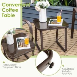 Costway 3-Piece Patio Bistro Furniture Set Outdoor Coffee Table Stackable Chairs Set in Brown - thumbnail 6