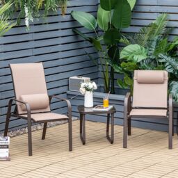 Costway 3-Piece Patio Bistro Furniture Set Outdoor Coffee Table Stackable Chairs Set in Brown - thumbnail 3
