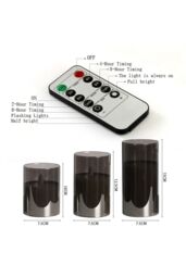 Living and Home 3Pcs Smoke Grey Glass Flameless LED Candles Realistic Swaying Flame Pillar Candles w/ Remote Control & Timer for Wedding Christmas - thumbnail 4