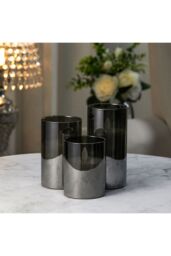 Living and Home 3Pcs Smoke Grey Glass Flameless LED Candles Realistic Swaying Flame Pillar Candles w/ Remote Control & Timer for Wedding Christmas - thumbnail 2