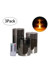 Living and Home 3Pcs Smoke Grey Glass Flameless LED Candles Realistic Swaying Flame Pillar Candles w/ Remote Control & Timer for Wedding Christmas - thumbnail 6