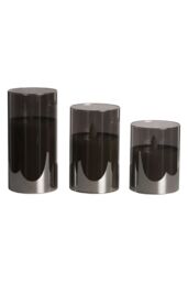 Living and Home 3Pcs Smoke Grey Glass Flameless LED Candles Realistic Swaying Flame Pillar Candles w/ Remote Control & Timer for Wedding Christmas - thumbnail 7