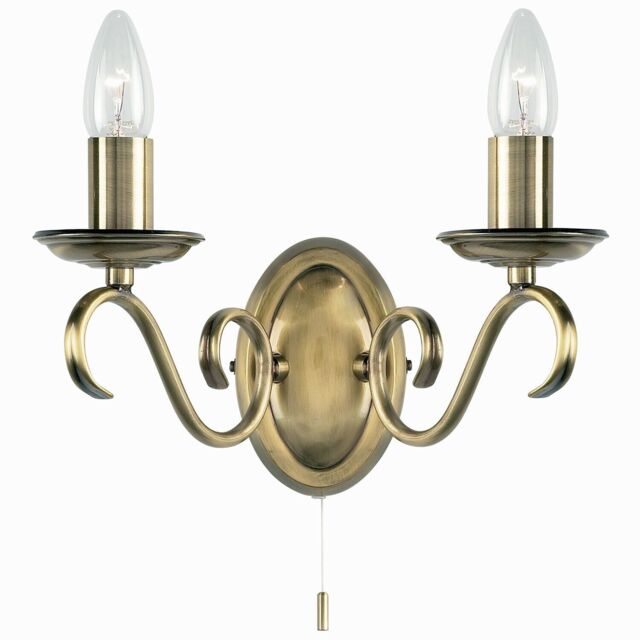 Loops Dimmable LED Twin Wall Light Antique Brass Vintage 2x Bulb Lounge Lamp Lighting in Metallics - image 1