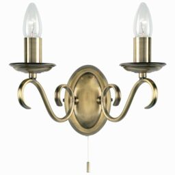 Loops Dimmable LED Twin Wall Light Antique Brass Vintage 2x Bulb Lounge Lamp Lighting in Metallics - thumbnail 1