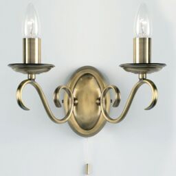 Loops Dimmable LED Twin Wall Light Antique Brass Vintage 2x Bulb Lounge Lamp Lighting in Metallics - thumbnail 4