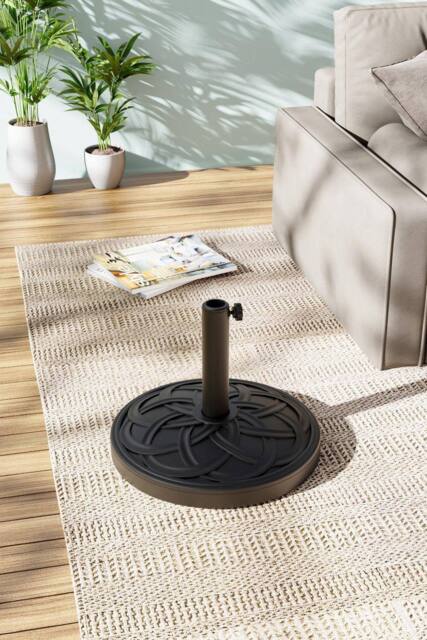 H&O Direct Woven Pattern Concrete-Filled Patio Umbrella Stand in Black - image 1