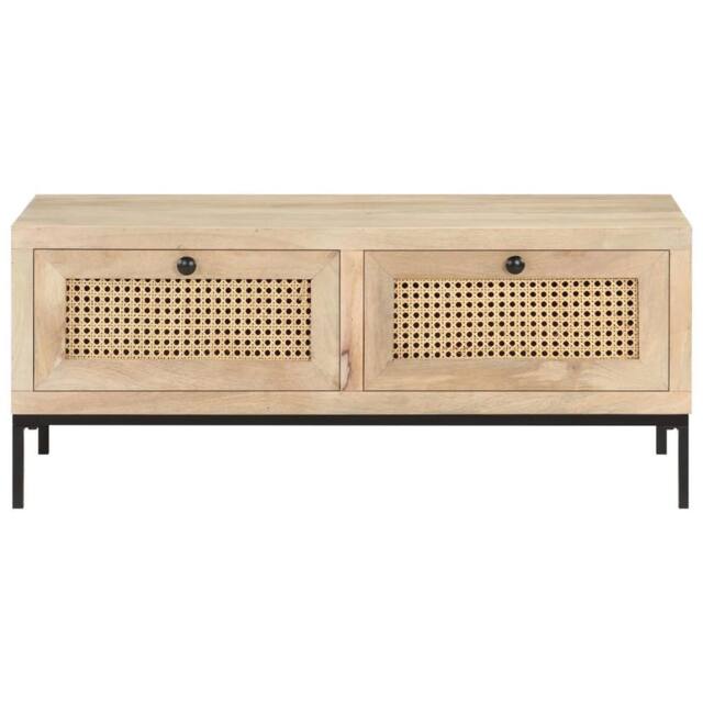 Berkfield Home Coffee Table 90x50x37 cm Solid Mango Wood & Natural Cane in Light Brown - Size: 90 x 50 x 37 cm - image 1
