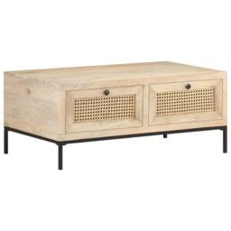 Berkfield Home Coffee Table 90x50x37 cm Solid Mango Wood & Natural Cane in Light Brown - Size: 90 x 50 x 37 cm - thumbnail 9