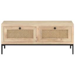 Berkfield Home Coffee Table 90x50x37 cm Solid Mango Wood & Natural Cane in Light Brown - Size: 90 x 50 x 37 cm - thumbnail 1