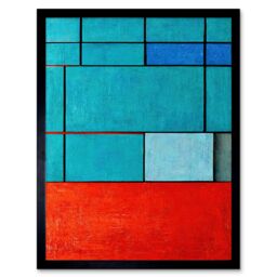 "Artery8 Wall Art Print Piet Mondrian Style Teal Red Abstract Harmony Art Framed in Black - Size: W12"" x H16""" - thumbnail 1