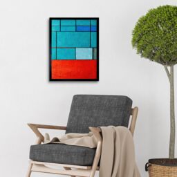 "Artery8 Wall Art Print Piet Mondrian Style Teal Red Abstract Harmony Art Framed in Black - Size: W12"" x H16""" - thumbnail 2