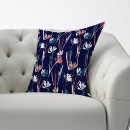 Warren Reed - Designer Hand Drawn Wild Flowers Cushions in Blue - Size: 45 cm x 45 cm - thumbnail 2