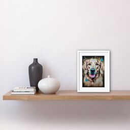 "Artery8 Wall Art Print Happy Smiling Golden Retriever Dog Portrait Artwork Framed 9X7 Inch in White - Size: W7"" x H9""" - thumbnail 2