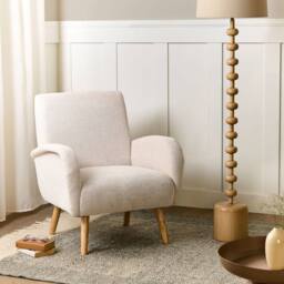 Wyld and Coco Wide Armchair Beige Water-Repellent Fabric Rubberwood Legs