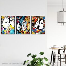"Artery8 Wall Art Print Set of 3 LGBTQ+ Love Vibrant Pop Art Paintings Lesbian Couple Floral Portraits Living Room Poster s Pack - Size: W12"" x H16""" - thumbnail 3