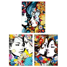 "Artery8 Wall Art Print Set of 3 LGBTQ+ Love Vibrant Pop Art Paintings Lesbian Couple Floral Portraits Living Room Poster s Pack - Size: W12"" x H16""" - thumbnail 1