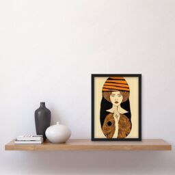 Artery8 Woman Portrait Retro Mid Century Modern illustration Art Nouveau Artwork Framed Wall Art Print A4 in Black - thumbnail 2