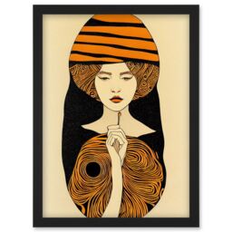 Artery8 Woman Portrait Retro Mid Century Modern illustration Art Nouveau Artwork Framed Wall Art Print A4 in Black - thumbnail 1