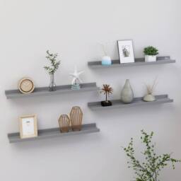 Berkfield Home Decorative Wall Shelves 4 pcs Grey 60x9x3 cm - Size: 60 x 9 x 3 cm - thumbnail 2
