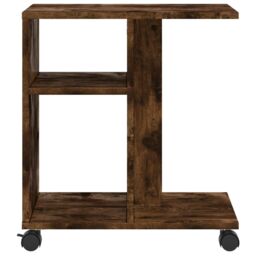 Berkfield Home Side Table with Wheels Smoked Oak 50x30x55 cm Engineered Wood in Brown - Size: 50 x 30 x 55 cm - thumbnail 5