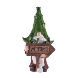 Voltico Welcome Gnome Garden Ornament 31cm Decorative Statue in Dark Green - thumbnail 2