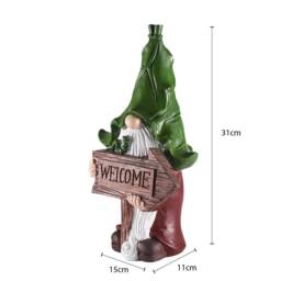 Voltico Welcome Gnome Garden Ornament 31cm Decorative Statue in Dark Green - thumbnail 3