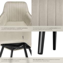 tectake Dining Chair Marilyn Per Piece - Cream/Black in Cream - Size: 1 Pack - thumbnail 5