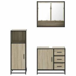 Berkfield Home 3 Piece Bathroom Furniture Set Sonoma Oak Engineered Wood in Light Tan - thumbnail 5